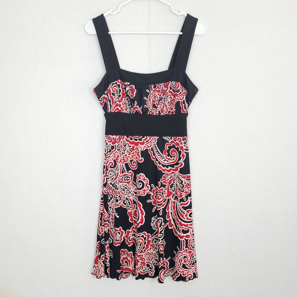 Y2k 90s Medium Knee Length Dress Red Black Ties Back Stretchy